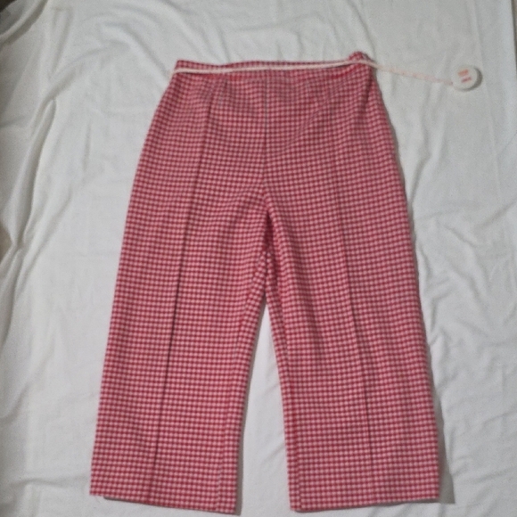 Red White Houndstooth Vintage Handmade Wide Leg Pants Retro 60s 70s High Waisted - Picture 10 of 16